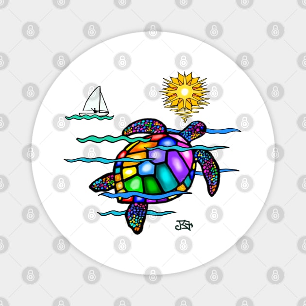 Colorful Sea Turtle in "Stained Glass" Style Magnet by Dogs Galore and More